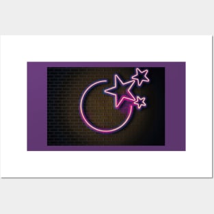 Brick Wall Pink Neon Glow Advertising Neon Signs Posters and Art